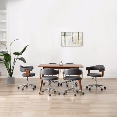 Eetkamerstoelen 6 st draaibaar gebogen hout en stof grijs
