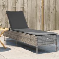 Ligbed met kussen poly rattan grijs - thumbnail