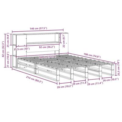 Bed met boekenkast zonder matras massief hout wit 140x190 cm