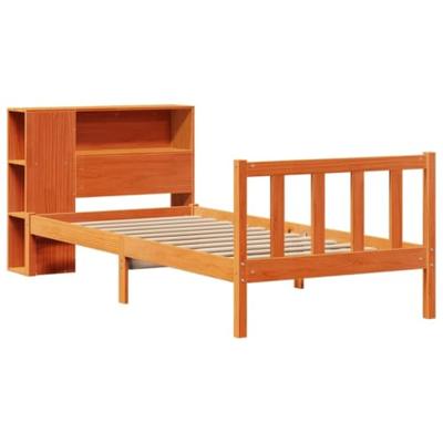 Bed met boekenkast zonder matras grenenhout wasbruin 100x200 cm