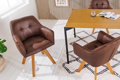 Design stoel LOFT antiek bruin draaiframe van massief beukenhout met armleuning - 42389