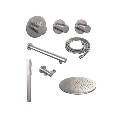 Regendouche set met thermostaat, 30 cm douchekop en handdouche - RVS geborsteld PVD