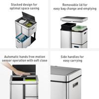 EKO Recycle Mirage Plus Sensor Afvalbak 30+15+15L Mat RVS - thumbnail