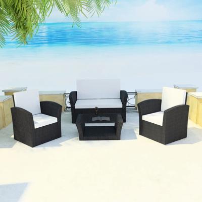 4-delige Loungeset met kussens poly rattan zwart
