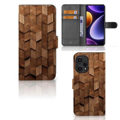 Book Style Case voor Xiaomi Poco F5 Wooden Cubes | Portemonnee hoesje