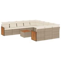 12-delige Loungeset met kussens poly rattan beige - thumbnail