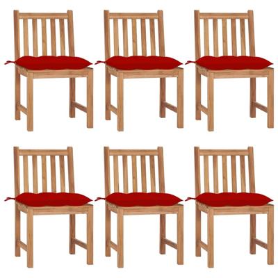 Tuinstoelen 6 st met kussens massief teakhout