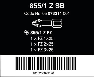 Wera 855/1 Z Bits Pozidriv, PZ 1 - 3 x 25 mm - 1 stuk(s) - 05073311001 Wera 855/1 Z Bits Pozidriv, PZ 1 - 3 x 25 mm - 1 stuk(s) - 05073311001