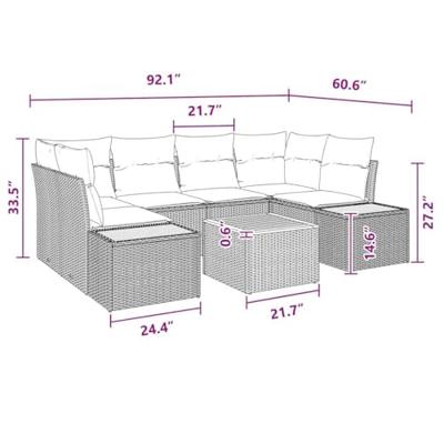 Tuinbankenset met kussen 6 pcs Zwart Poly riet