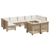 10-delige Loungeset met kussens poly rattan beige - thumbnail
