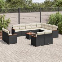 13-delige Loungeset met kussens poly rattan zwart - thumbnail