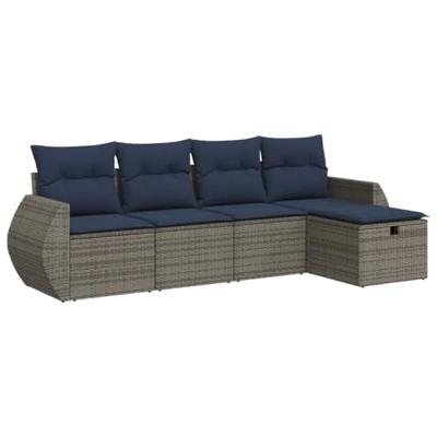 5-delige Loungeset met kussens poly rattan grijs