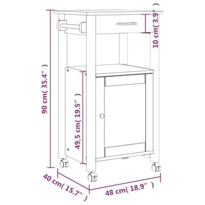 Keukentrolley MONZA 48x40x88,5 cm massief grenenhout