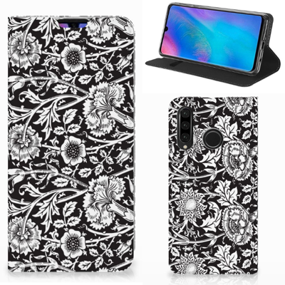 Huawei P30 Lite New Edition Smart Cover Black Flowers Huawei P30 Lite New Edition Smart Cover Black Flowers