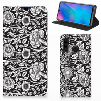 Huawei P30 Lite New Edition Smart Cover Black Flowers - thumbnail