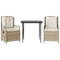 3-delige Tuinset met kussens poly rattan beige - thumbnail