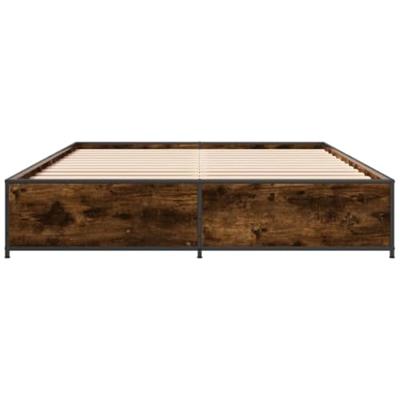 Bedframe bewerkt hout metaal gerookt eikenkleurig 135x190 cm