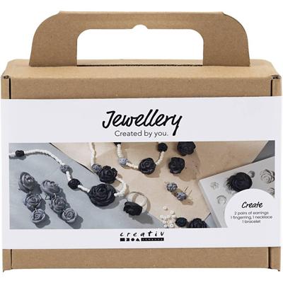 Creativ Company Mini hobbyset sieraden, rozen, zwart, zwart/wit, wit, 1 doos