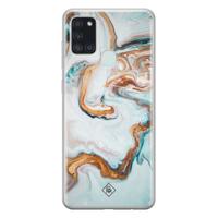 Samsung Galaxy A21s siliconen hoesje - Marmer blauw goud - thumbnail
