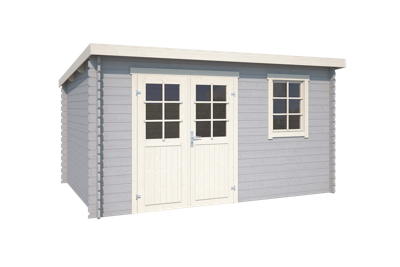 Outdoor Life Amira Blokhut 400x295 cm 28 mm vuren Platinum Grey-Wit gecoat- Lessenaarsdak- - Outdoor Life