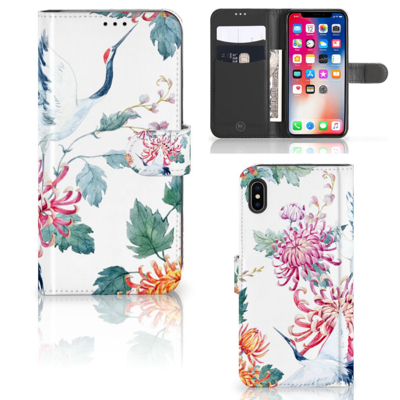 Apple iPhone Xs Max | Telefoonhoesje | Met pasjeshouder | Bird Flowers