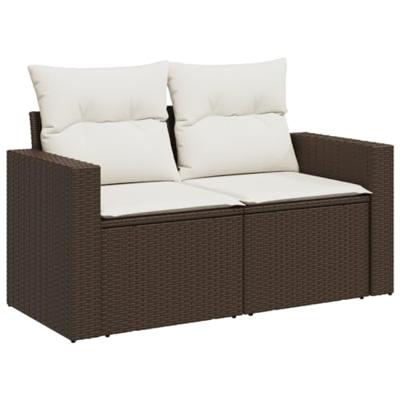 8-delige Loungeset met kussens poly rattan bruin