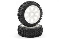 Fastrax Maze banden op witte 8-Spaaks velgen voor 1/8 buggy - thumbnail