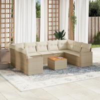 10-delige Loungeset met kussens poly rattan beige - thumbnail