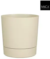 Mica Decorations Bloempot 'Coco' met schotel d28 h29.5 beige - thumbnail