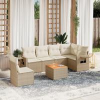 7-delige Loungeset met kussens poly rattan beige - thumbnail