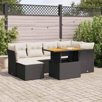 7-delige Loungeset met kussens poly rattan zwart - thumbnail