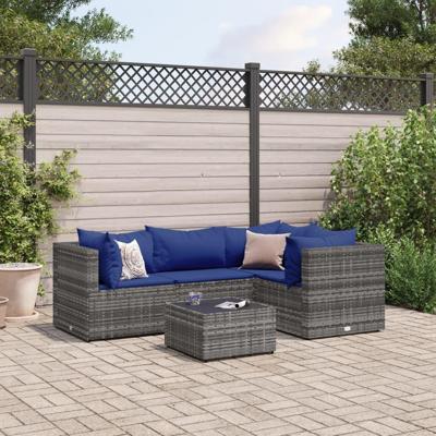 5-delige Loungeset met kussens poly rattan grijs 5-delige Loungeset met kussens poly rattan grijs