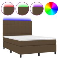 Boxspring met matras en LED stof donkerbruin 140x200 cm - thumbnail