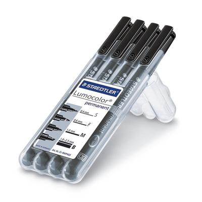 Staedtler Lumocolor 319, permanent marker special, 4 stuks in verschillende schrijfbreedtes, zwart Staedtler Lumocolor 319, permanent marker special, 4 stuks in verschillende schrijfbreedtes, zwart