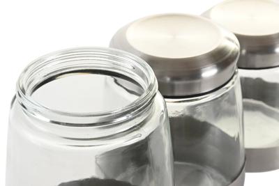 Set van 3 Potjes DKD Home Decor Kristal Zilverkleurig Transparant Roestvrij staal Set van 3 Potjes DKD Home Decor Kristal Zilverkleurig Transparant Roestvrij staal