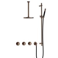 Hotbath Cobber - CB7067 - Inbouw Regendoucheset - Verouderd Messing - 2 Stopkranen - Thermostatisch - Plafondbuis 30 cm - Hoofddouche 200 mm - Staafhanddouche - Glijstang 900 mm - Waterbesparend - thumbnail