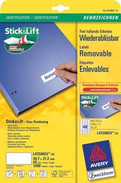 Avery afneembare witte etiketten Stick & Lift ft 45,7 x 21 mm (b x h), 1.200 stuks, 48 per blad