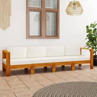Tuinbank 4-zits met crèmewitte kussens massief acaciahout - thumbnail