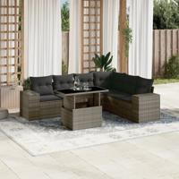 7-delige Loungeset met kussens poly rattan grijs - thumbnail