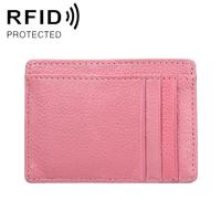 KB37 Antimagnetic RFID Litchi Texture Leather Card Holder Wallet Billfold for Men and Women (Pink) - thumbnail
