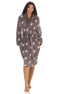 N dames badjas fleece - Stars - Warme winter ochtendjas - Badjassen dames