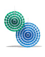 HEMA Waaiers papier blauw/groen - 2 stuks - thumbnail