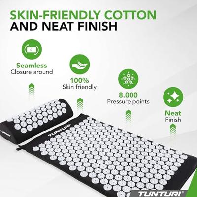 Tunturi Acupressuur Mat met kussen | Spijkermat| Meditatie Mat | Acupunctuur Set | 83 x 42 cm | Zwart