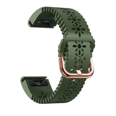 By Qubix - Flower siliconen bandje - Groen - Compatible met Garmin Fenix 7s/6s/5s / Instinct 2s / Epix Pro Gen 2 (42mm) - Compatible Garmin bandje - Bandbreedte: 20mm