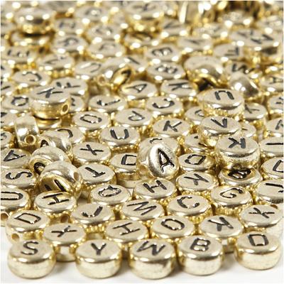 Creativ Company Letterkralen, d 7 mm, gatgrootte 1,2 mm, ca. 200 stuk, goud, 21 gr/ 1 doos