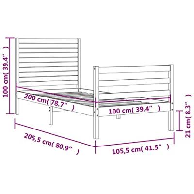 Bedframe met hoofdbord massief hout 100x200 cm