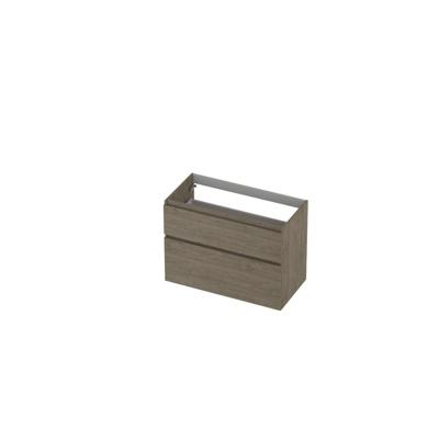 INK - Onderkast 2 Laden Greeploos Hout Decor met Houten Keerlijst A-symmetrisch - 900x450x650 Mm - Greige Eiken