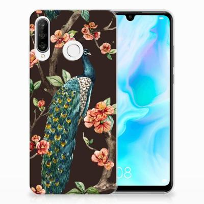 Huawei P30 Lite | TPU Hoesje | Pauw met Bloemen Huawei P30 Lite | TPU Hoesje | Pauw met Bloemen