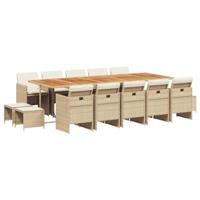 15-delige Tuinset met kussens poly rattan beige - thumbnail