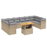 11-delige Tuinset met kussens poly rattan beige - thumbnail